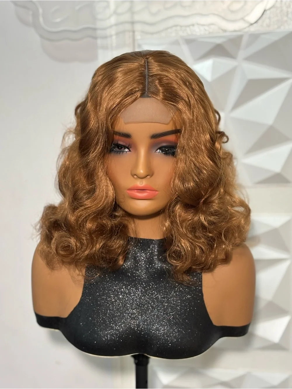 12 Inch Auburn Honey Blonde Wavy Lace Front Wig Heat Safe Hair Blend